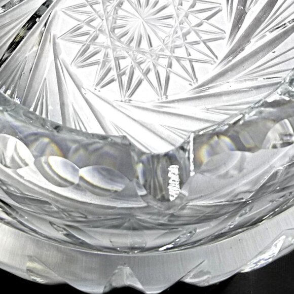 Bohemian Cut Crystal Heavy Ashtray-Exquisite Czech Pinwheel Swirl & Star Design - Picture 6 of 7